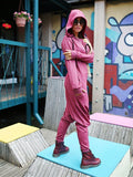 Momentlover Solid Hooded Zipper Yoga Jumpsuits