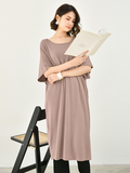 Momentlover Casual Batwing Half Sleeves Solid Color Round-Neck Midi Dresses