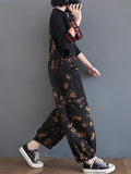 Momentlover Original Floral With Pocket Harem Denim Overalls
