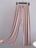 Momentlover Comfortable Drawstring Solid Color Loose Pants