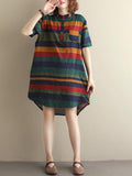 Momentlover Loose Vintage Striped Shirt Dress