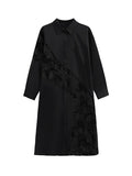 Momentlover Printed Buttoned Asymmetric Loose Long Sleeves Lapel Shirt Dress Midi Dresses