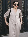 Momentlover Casual Linen V-neck Jumpsuit