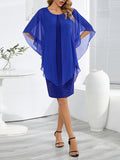 Momentlover Split-Joint Solid Color See-Through Gauze Loose Half Sleeves Mini Dresses