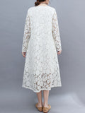 Momentlover A-Line Long Sleeves Hollow Round-Neck Midi Dresses