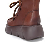 Momentlover Vintage Cow Leather Wool Boots Platform Shoes