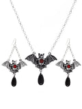 Momentlover Halloween Stylish Alloy Bat Cross Pearl Chain Necklace&Earrings