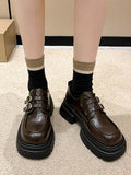 Momentlover Split-Joint Round-Toe Belt Buckle Platform Shoes Mary Janes