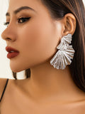 Momentlover Solid Color Leaves Shape Geometric Drop Earrings