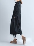 Momentlover Casual Loose Plus Size Solid Color Hooded Midi Dresses