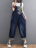 Momentlover Casual Denim Contrast Color Split-Joint Overalls