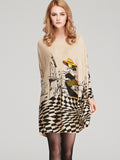 Momentlover Vintage Loose Printed Split-Joint Sweater