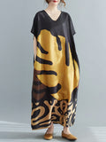 Momentlover Vintage Loose Leaf Printed Midi Dress