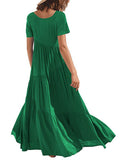 Momentlover Casual Short Sleeves Loose Solid Color Round-Neck Maxi Dresses