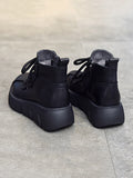 Momentlover Vintage Cow Leather Wool Boots Platform Shoes