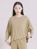 Momentlover Simple Solid Color High-Low Asymmetric Modal Pajama Top
