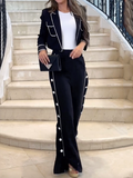 Momentlover Long Sleeves Solid Color Lapel Blazer & Pants Two Pieces Set