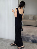 Momentlover Original Creation Sleeveless Loose Solid Color Square-Neck Overalls
