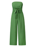 Momentlover Original Cold Shoulder Tied Solid Color Straight Leg Jumpsuits