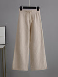 Momentlover Urban Loose Long Sleeves Solid Color Round-Neck High-Low Sweater Tops & Wide Leg Pants Suits
