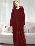 Momentlover Comfortable Hooded Zipper Warm Pajama Robe