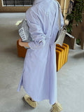 Momentlover Solid Color Asymmetric Loose Long Sleeves Lapel Shirt Dress