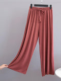 Momentlover Comfortable Drawstring Solid Color Loose Pants