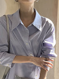Momentlover Solid Color Asymmetric Loose Long Sleeves Lapel Shirt Dress