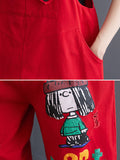Momentlover Original Cartoon Printed Puff Denim Overalls