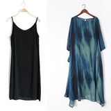 Momentlover Artistic Retro 2 Pieces Printed Round-Neck Loose Maxi Dress
