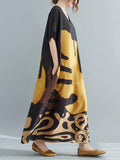 Momentlover Vintage Loose Leaf Printed Midi Dress