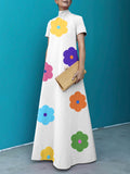 Momentlover Loose Short Sleeves Floral Printed High-Neck Maxi Dresses
