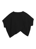 Momentlover Loose Solid Color Round-Neck Short Sleeves  Tops+ Elasticity Pleated Cropped Pants Two Pieces Set
