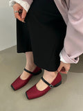 Momentlover Square-Toe Split-Joint Shallow Cut Round Cut Contrast Color Mary Janes