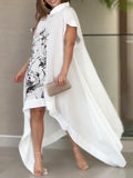 Momentlover Printed Asymmetric Short Sleeves Loose Maxi Dresses