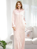 Momentlover Comfortable Hooded Zipper Warm Pajama Robe