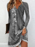 Momentlover Floral Printed Loose Long Sleeves V-Neck Mini Dresses
