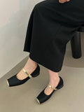 Momentlover Square-Toe Split-Joint Shallow Cut Round Cut Contrast Color Mary Janes