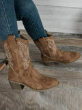 Momentlover Split-Joint Round-Toe Embroidered Pumps Boots