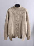 Momentlover Urban Loose Split-Side Half Turtleneck Sweater Tops& Wide Leg Pants Two Pieces Set