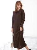 Momentlover Simple Solid Color Round-Neck A-Line Midi Dress