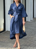 Momentlover High-Low Loose Solid Color V-Neck Maxi Dresses Midi Dresses