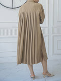 Momentlover Split-side Buttoned Three-quarter Sleeves Loose Lapel Shirt Dress Midi Dresses