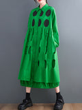 Momentlover Stylish Long Sleeves A-Line Polka Dot Polo Shirt Midi Dresses