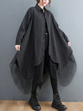 Momentlover Loose Striped Gauze Split-Joint Lapel Long Dress