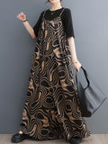 Momentlover Printed Wide Leg Loose Spaghetti-Neck Overalls