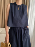 Momentlover Solid Color Loose Round-Neck Vest + High Waisted  Skirt Two Pieces Set