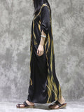 Momentlover Split-back Printed Pockets Loose Long Sleeves V-neck Maxi Dresses