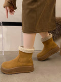 Momentlover Velvet Split-Joint Round-Toe Platform Shoes Boots