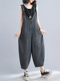 Momentlover Buttoned Loose Cropped Denim Overalls